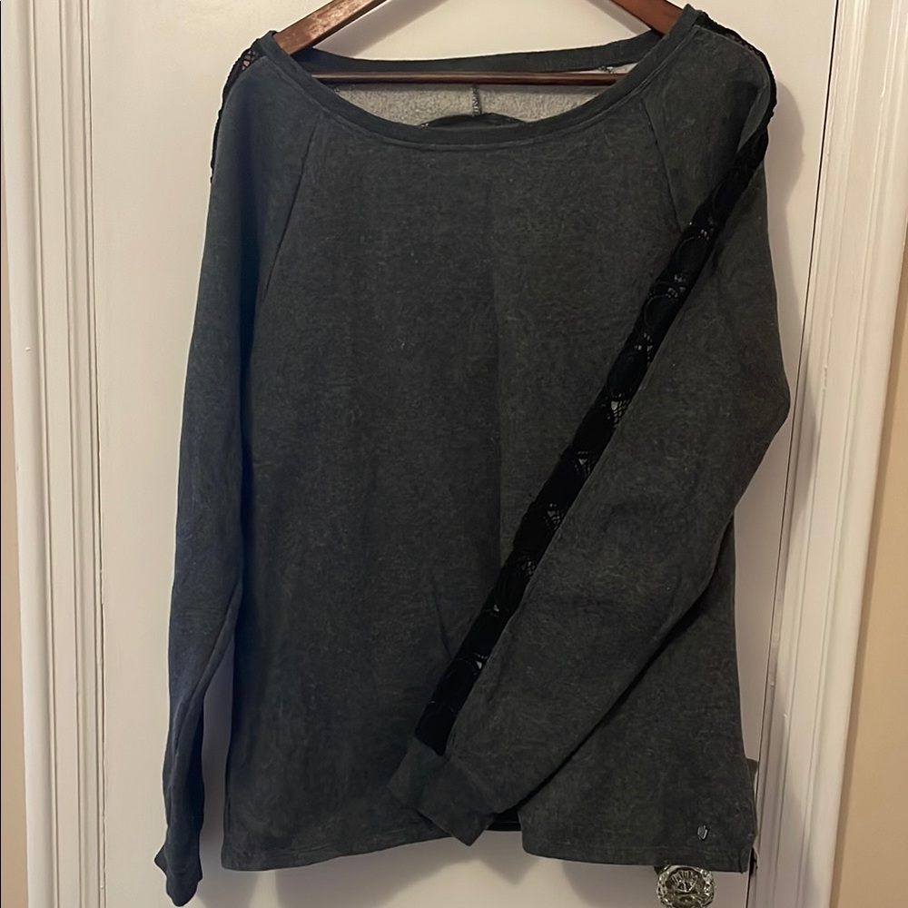 Lace Gray Crew Neck Sweatshirt with Back Cutout